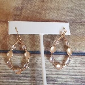 Goldtone Dangling Hoop with Stones NWOT